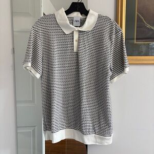 Zara Black and White Striped Men's Polo Shirt